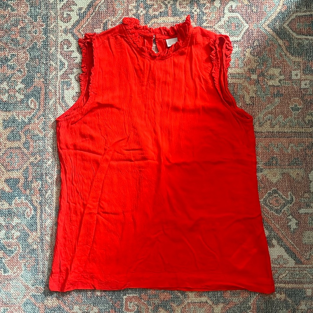 InWear Copenhagen Ruffled Silky Lightweight Tank Top W/ Keyhole Back Button- EUC